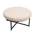 Emma et Oliver Pouf rond 34 po en coton et lin avec design touffeté et cadre en fer robuste