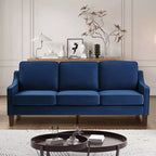 Fauteuil/Causeuse/Canapé 3 places rembourré avec accoudoirs arrondis et pieds en bois, Bleu marine/Noir/Taupe, 4W-ModernLuxe