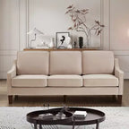 Fauteuil/Causeuse/Canapé 3 places rembourré avec accoudoirs arrondis et pieds en bois, Bleu marine/Noir/Taupe, 4W-ModernLuxe