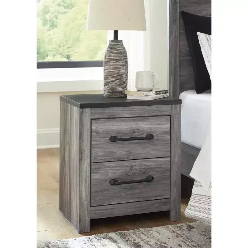 Signature Design by Ashley Bronyan Table de chevet contemporaine à 2 tiroirs, gris foncé