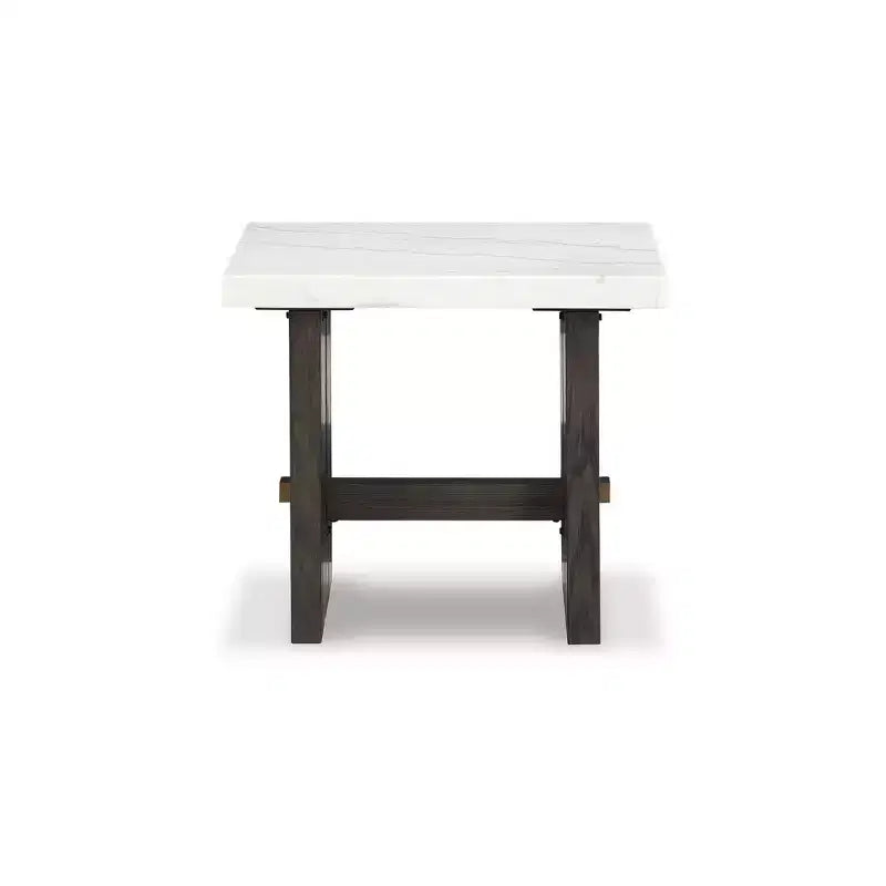 Signature Design by Ashley Burkhaus Table d'appoint traditionnelle avec plateau en marbre, Brun foncé et blanc