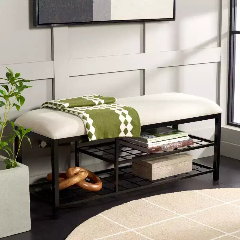 Banc étagère ouverte Milligan avec coussin - BCH5003 - Safavieh