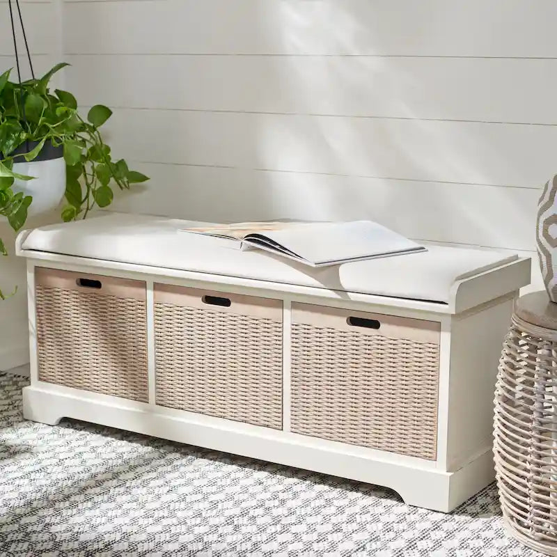 Banc de rangement SAFAVIEH Fiorello 3 tiroirs avec coussin - 47,3 L x 15 P x 19 H - 47Lx15Px19H