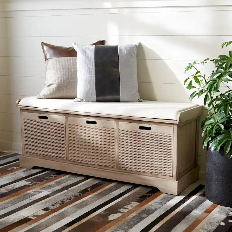 Banc de rangement SAFAVIEH Fiorello 3 tiroirs avec coussin - 47,3 L x 15 P x 19 H - 47Lx15Px19H