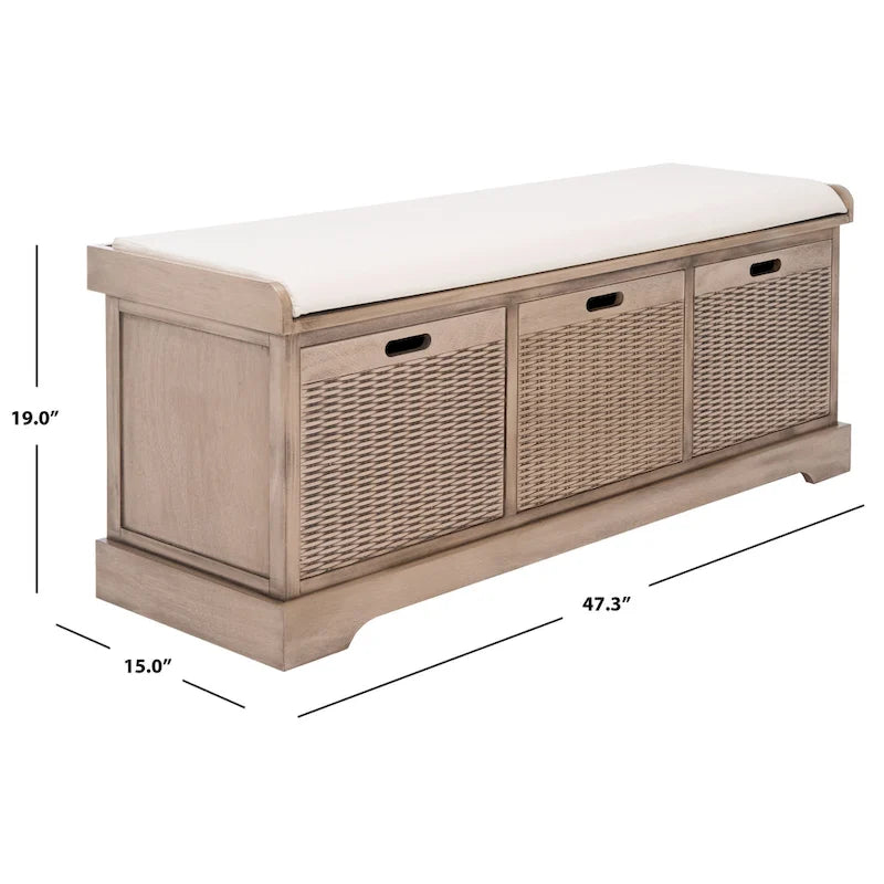 Banc de rangement SAFAVIEH Fiorello 3 tiroirs avec coussin - 47,3 L x 15 P x 19 H - 47Lx15Px19H