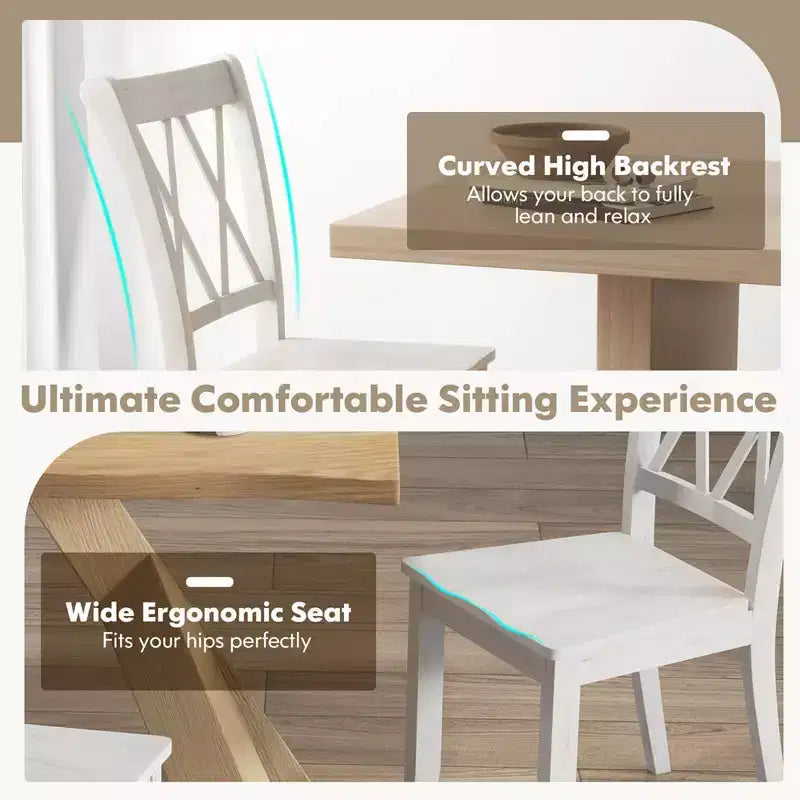 Lot de 2 ou 4 chaises de salle à manger en bois Costway avec assise ergonomique, cadre en bois d'hévéa et dossier haut