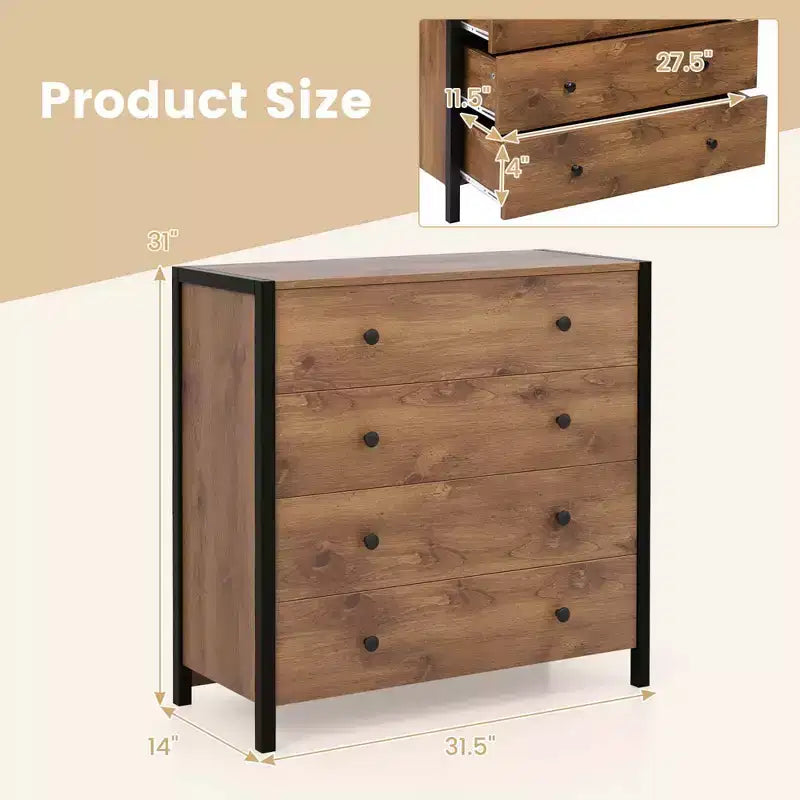 Commode Costway à 4 tiroirs, meuble de rangement moderne en bois, gris/chêne