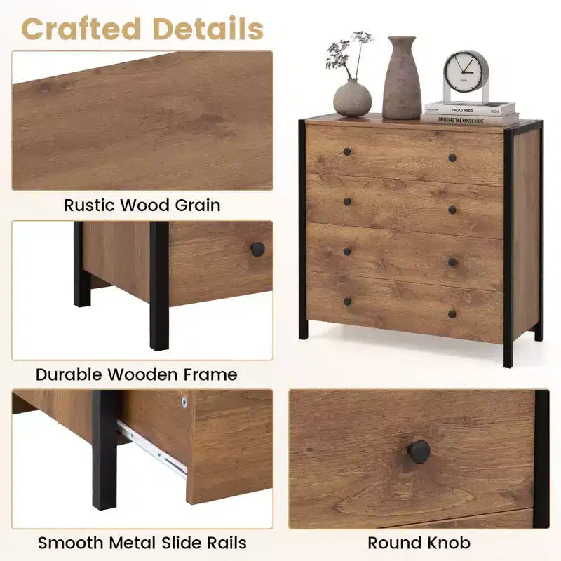 Commode Costway à 4 tiroirs, meuble de rangement moderne en bois, gris/chêne