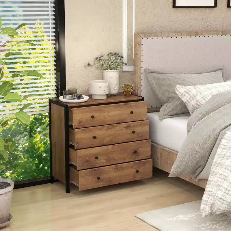 Commode Costway à 4 tiroirs, meuble de rangement moderne en bois, gris/chêne