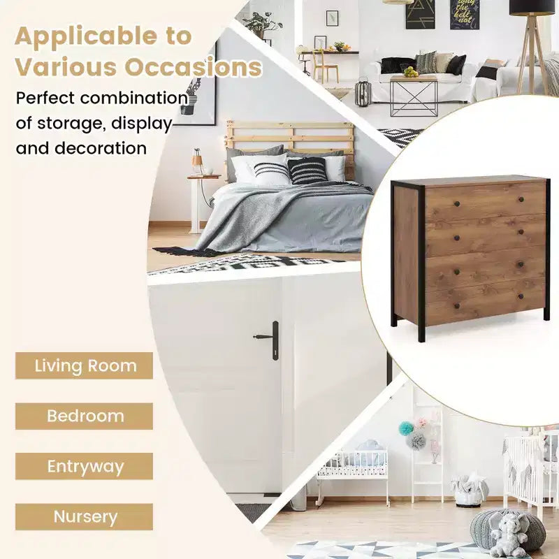 Commode Costway à 4 tiroirs, meuble de rangement moderne en bois, gris/chêne