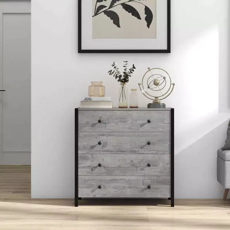 Commode Costway à 4 tiroirs, meuble de rangement moderne en bois, gris/chêne