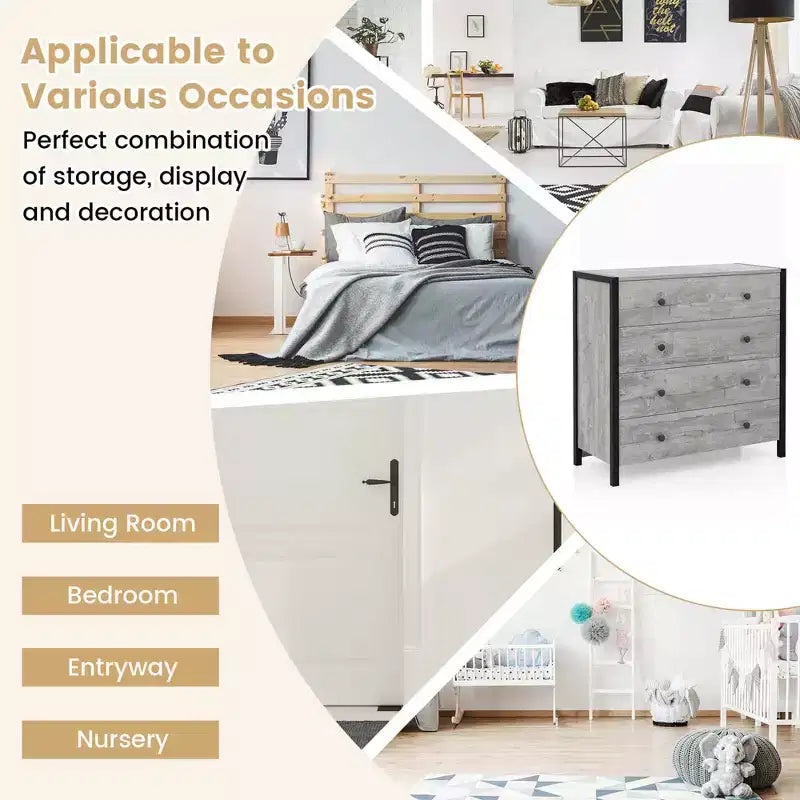 Commode Costway à 4 tiroirs, meuble de rangement moderne en bois, gris/chêne
