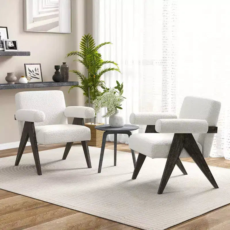 Costway Fauteuil rembourré moderne 1/2 pièces avec pieds en bois d'hévéa naturel