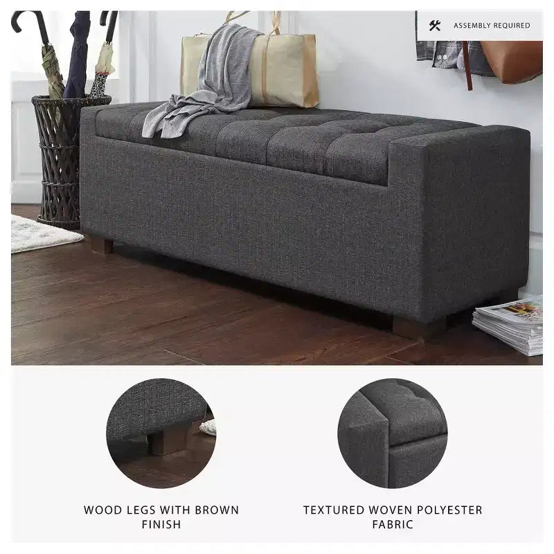 Banc de rangement Cortwell de Signature Design by Ashley – Rembourré en polyester gris avec coussin capitonné