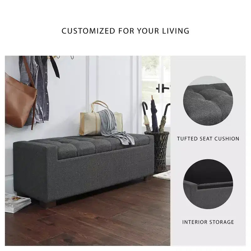 Banc de rangement Cortwell de Signature Design by Ashley – Rembourré en polyester gris avec coussin capitonné
