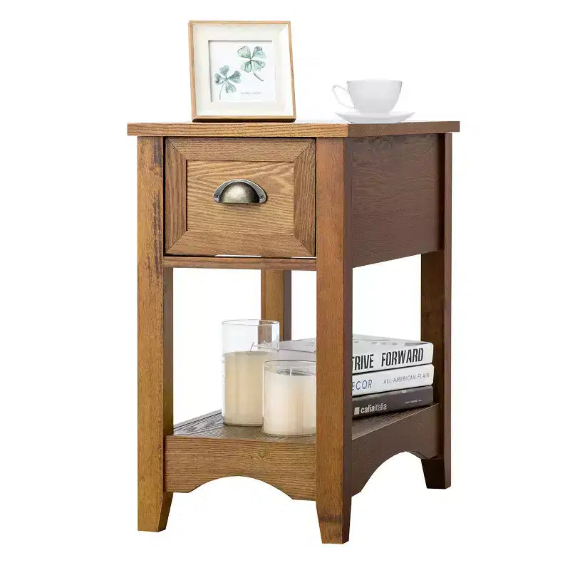 Costway Contemporary Chair Side End Table Compact Table w/ Drawer Nightstand Tawny