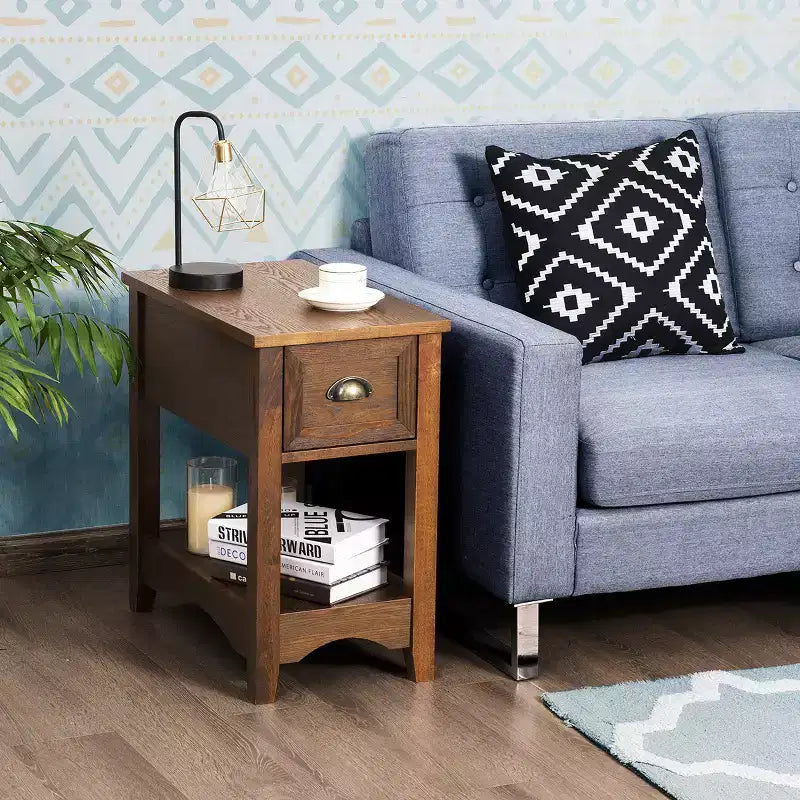 Costway Table d'appoint contemporaine compacte avec tiroir - Table de chevet fauve
