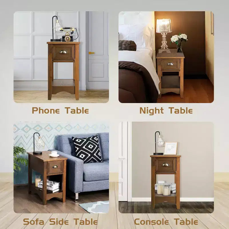 Costway Table d'appoint contemporaine compacte avec tiroir - Table de chevet fauve
