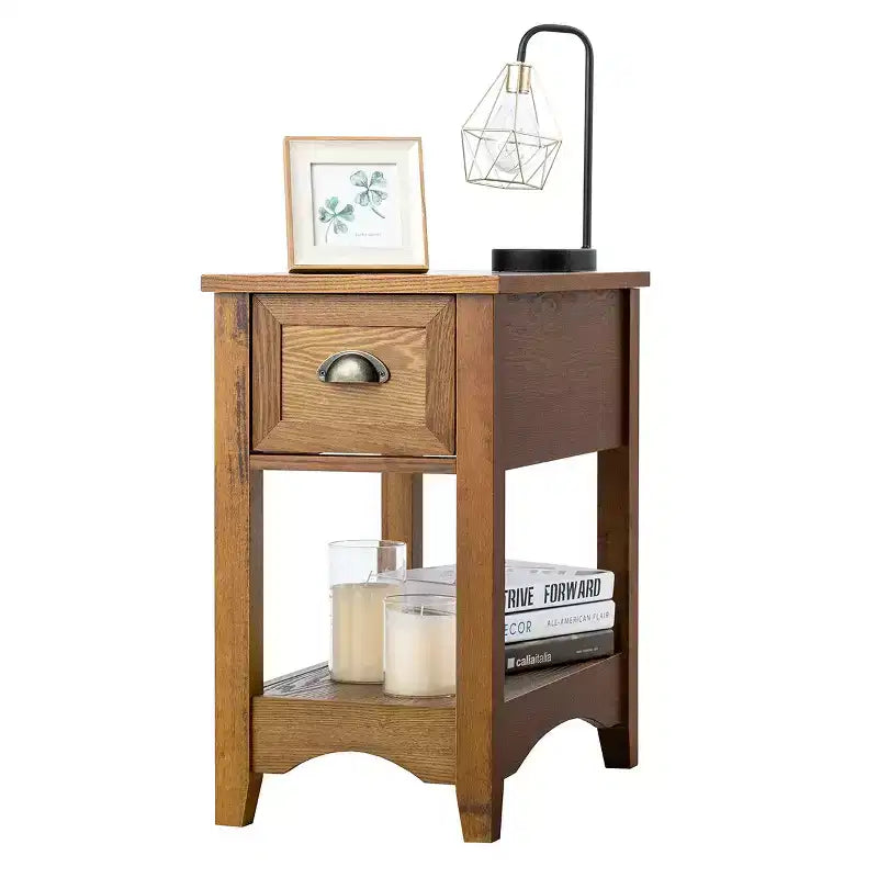Costway Table d'appoint contemporaine compacte avec tiroir - Table de chevet fauve