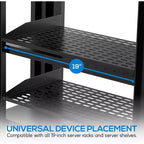 Étagères Pyle 1UX2 pour rack de serveur – Plateau de montage universel pour rack de serveur – Noir