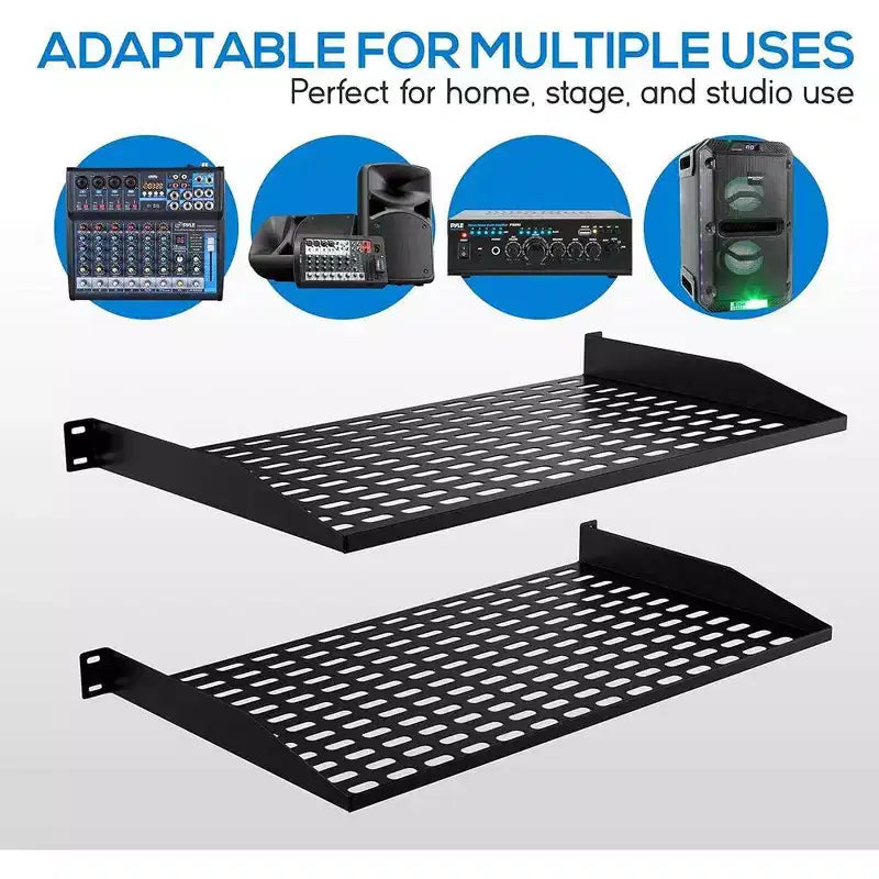 Étagères Pyle 1UX2 pour rack de serveur – Plateau de montage universel pour rack de serveur – Noir