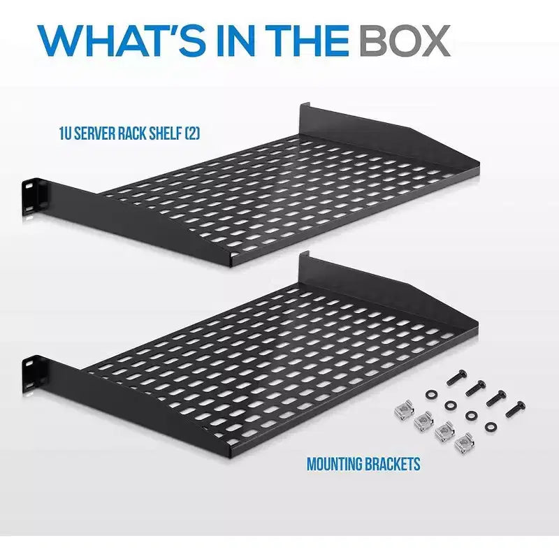 Étagères Pyle 1UX2 pour rack de serveur – Plateau de montage universel pour rack de serveur – Noir