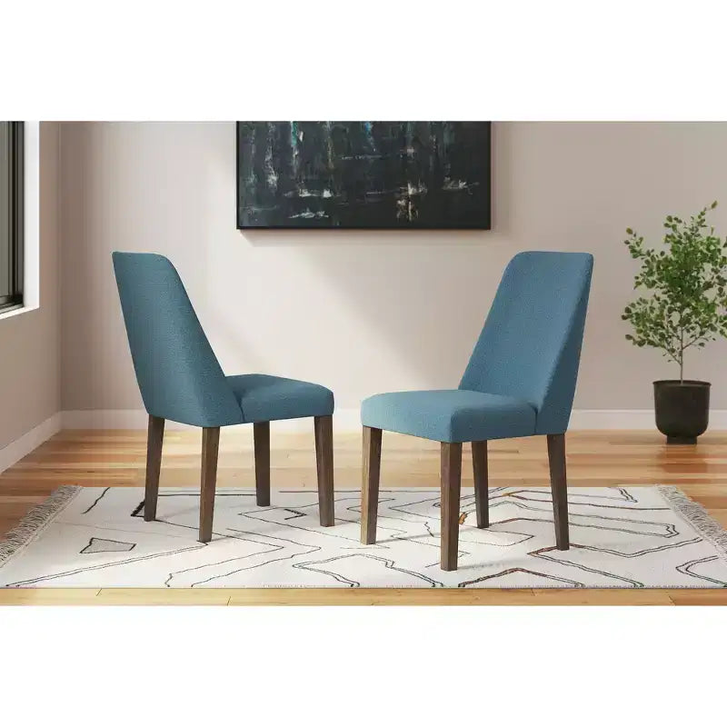 Signature Design by Ashley Lyncott, chaise de salle à manger contemporaine rembourrée avec coussin en mousse, lot de 2, bleu et marron