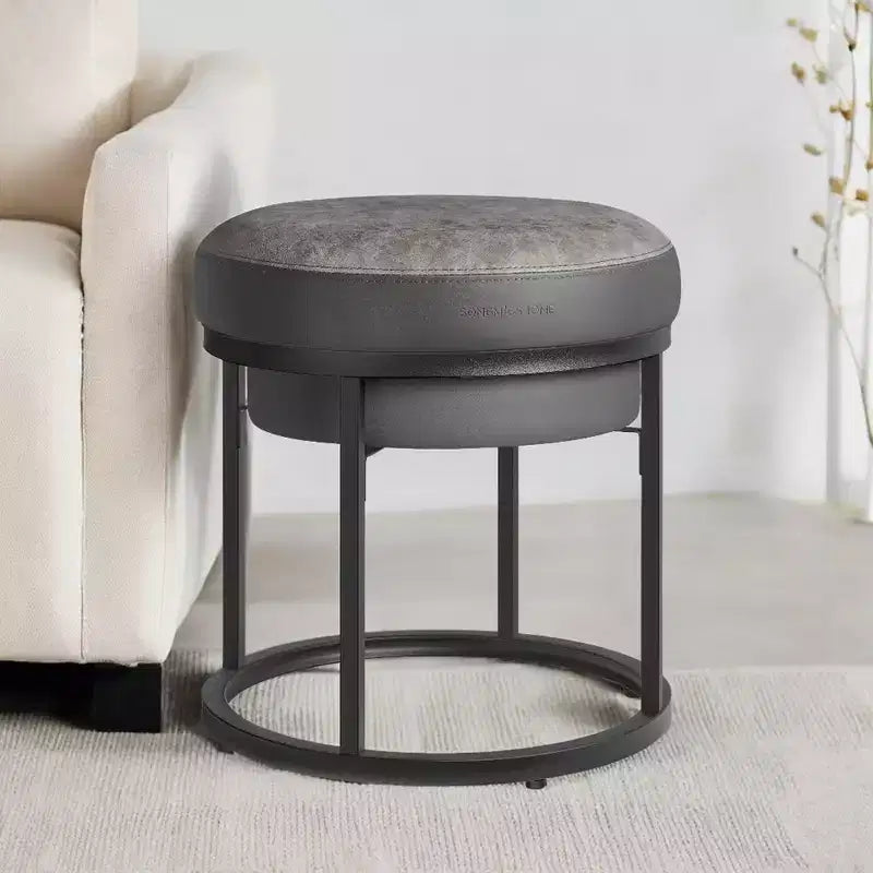 Collection LUIZ - Pouf ottoman, pouf rond, tabouret de coiffeuse, repose-pieds, dessus réversible, table d'appoint