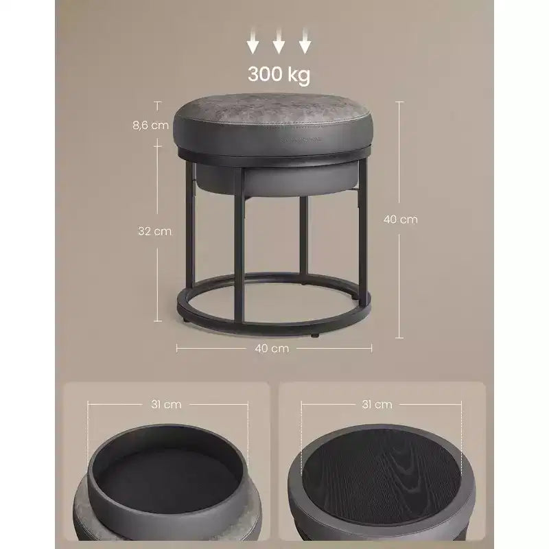 Collection LUIZ - Pouf ottoman, pouf rond, tabouret de coiffeuse, repose-pieds, dessus réversible, table d'appoint