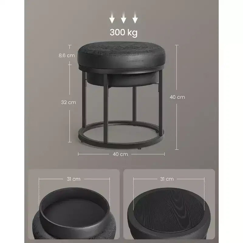 Collection LUIZ - Pouf ottoman, pouf rond, tabouret de coiffeuse, repose-pieds, dessus réversible, table d'appoint