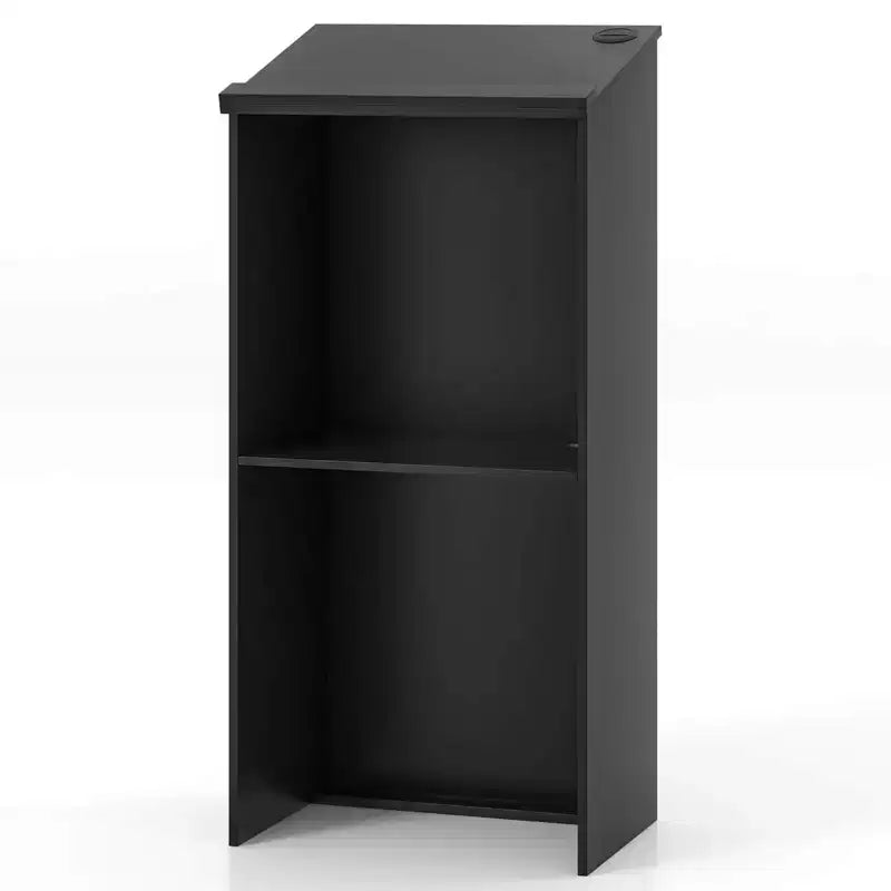 Costway pupitre en bois avec étagère réglable, porte-stylo et trous de câble, marron/noir