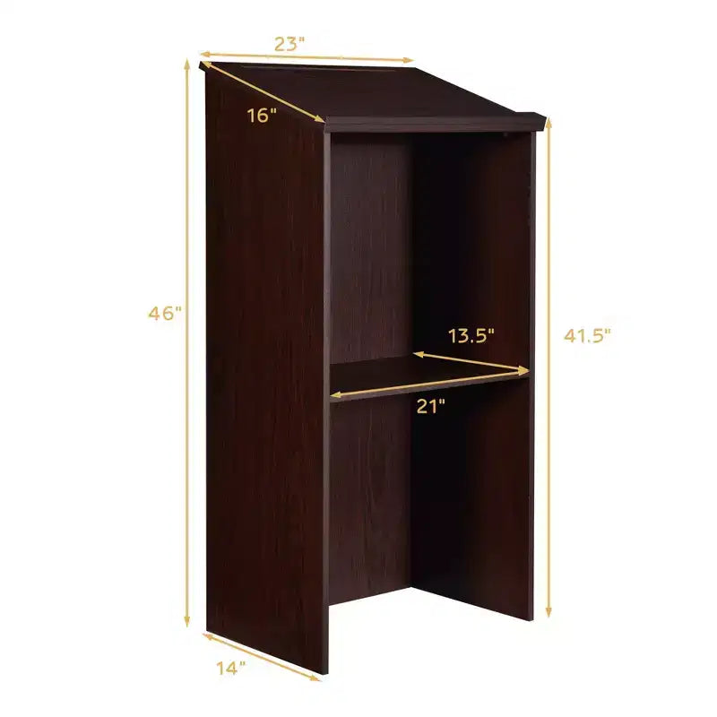 Costway pupitre en bois avec étagère réglable, porte-stylo et trous de câble, marron/noir