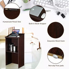Costway pupitre en bois avec étagère réglable, porte-stylo et trous de câble, marron/noir