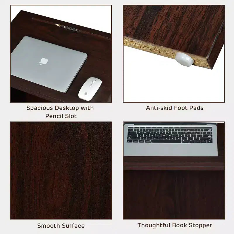 Costway pupitre en bois avec étagère réglable, porte-stylo et trous de câble, marron/noir