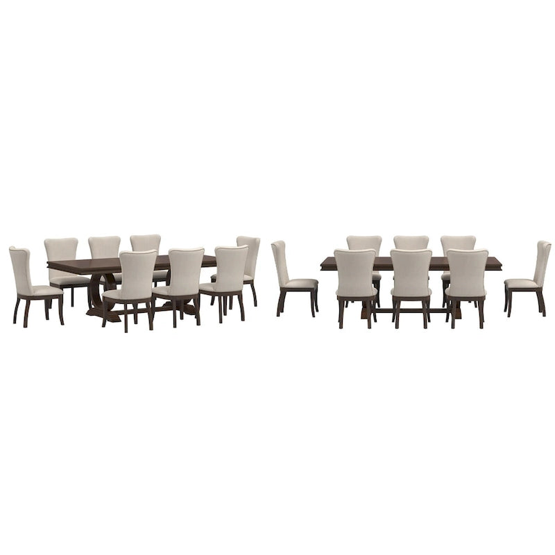 Ensemble de salle à manger extensible Tallinn avec table en bois de cerisier foncé et chaises en tissu beige