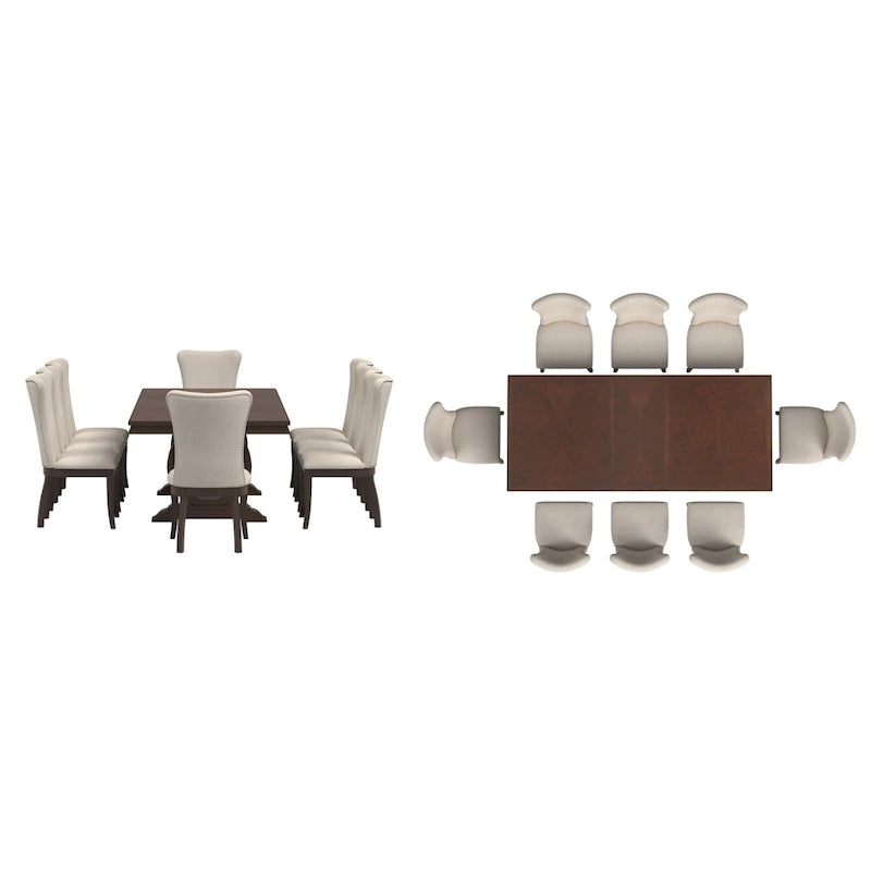 Ensemble de salle à manger extensible Tallinn avec table en bois de cerisier foncé et chaises en tissu beige