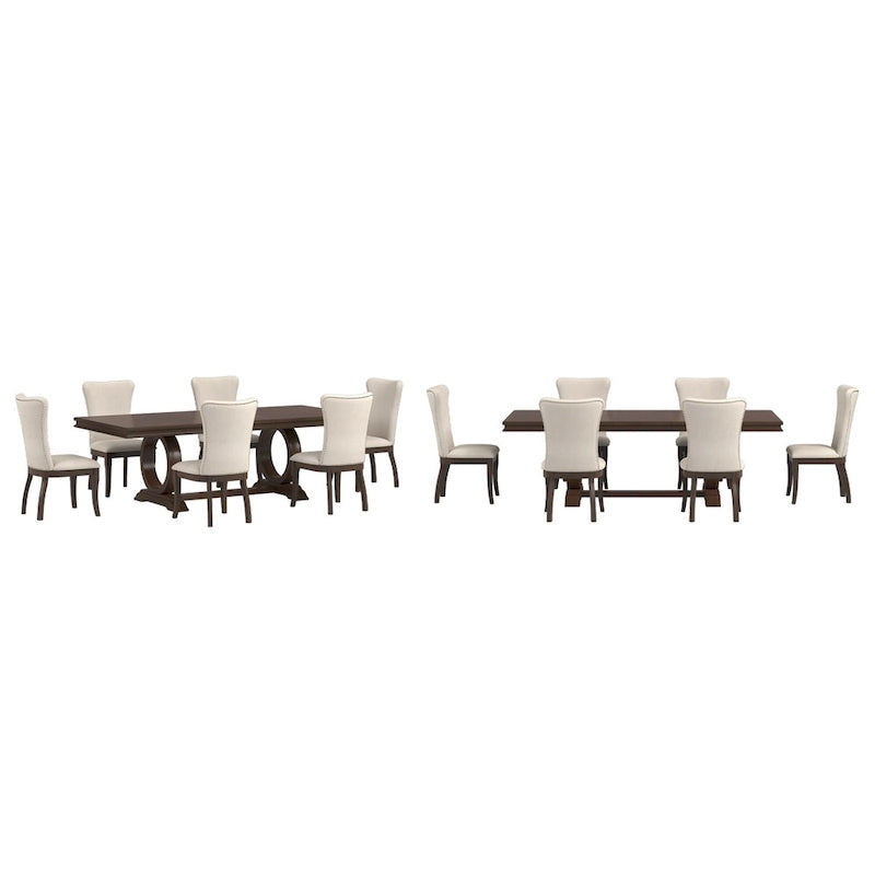 Ensemble de salle à manger extensible Tallinn avec table en bois de cerisier foncé et chaises en tissu beige