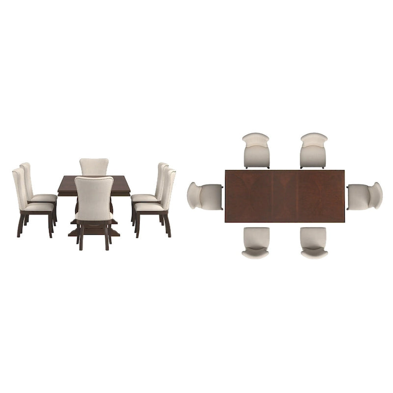 Ensemble de salle à manger extensible Tallinn avec table en bois de cerisier foncé et chaises en tissu beige