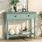 Console Trexm avec deux tiroirs de rangement et une étagère inférieure