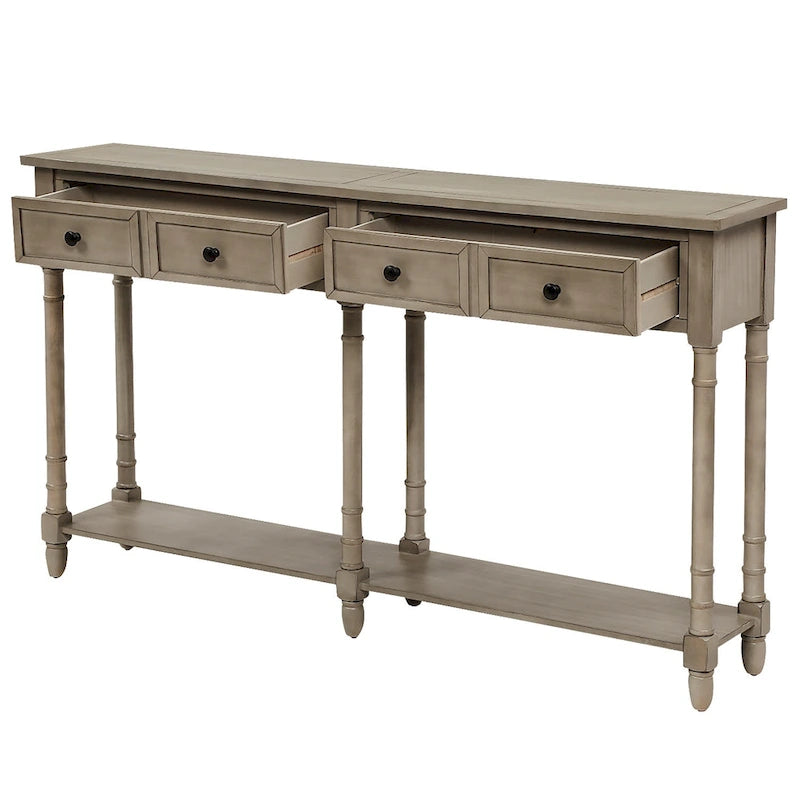 Console Trexm avec deux tiroirs de rangement et une étagère inférieure
