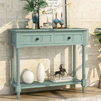 Console Trexm avec deux tiroirs de rangement et une étagère inférieure