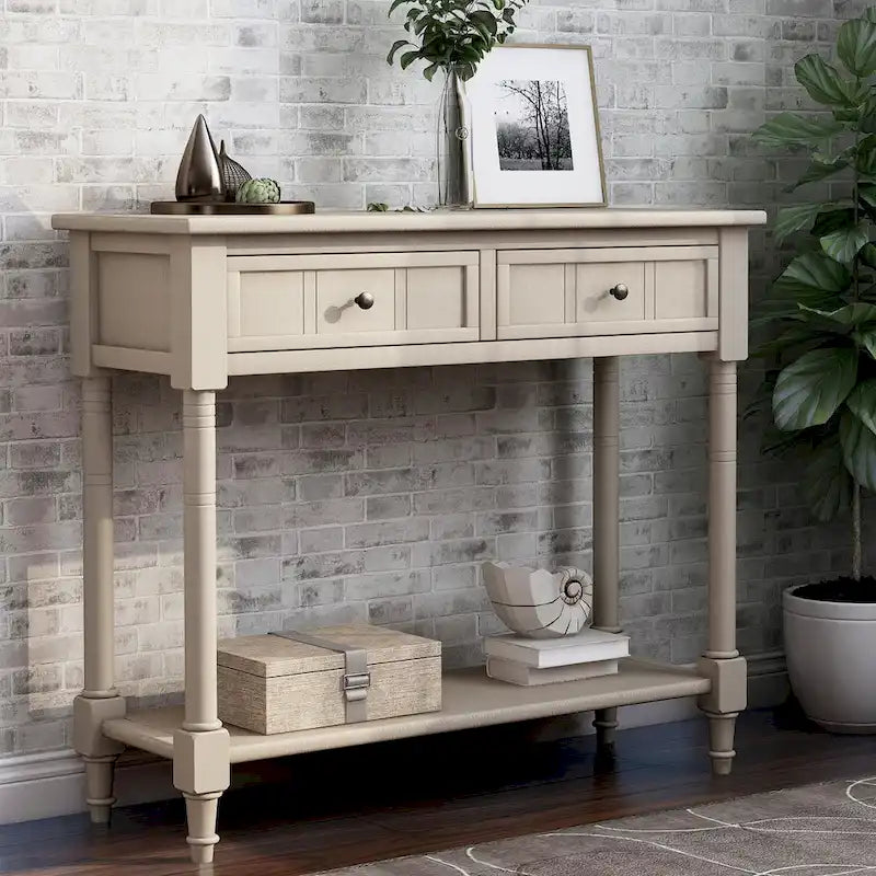 Console Trexm avec deux tiroirs de rangement et une étagère inférieure