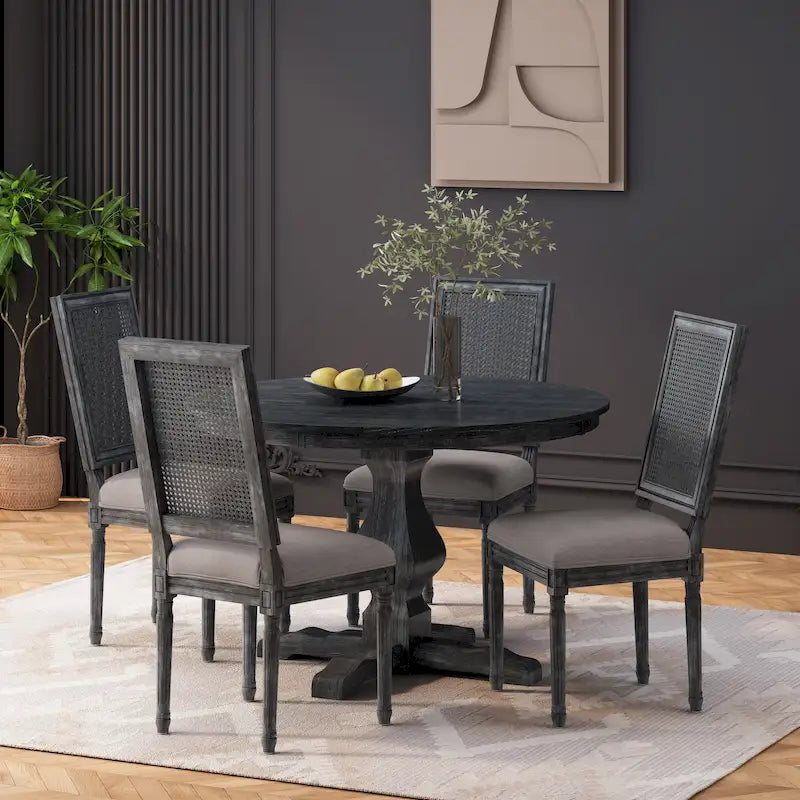 Ensemble de salle à manger circulaire 5 pièces Remuda en bois et rotin rembourré par Christopher Knight Home