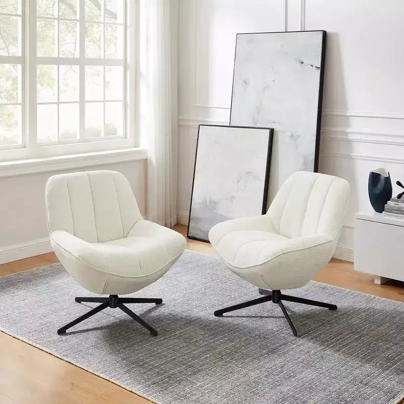 HOMLUX Fauteuil d'appoint pivotant moderne, chaise longue en tissu rembourrée avec pieds en métal, fauteuil sans accoudoirs pour salon et chambre à coucher, blanc cassé