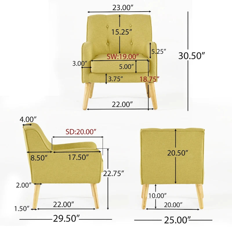 Fauteuil rembourré Felicity Mid-Century Modern en tissu (lot de 2) par Christopher Knight Home