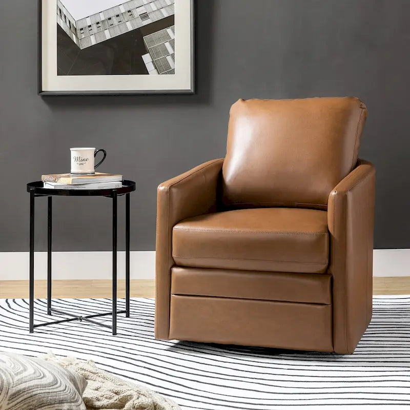 Fauteuil d'appoint pivotant Terrance en similicuir avec piètement en métal