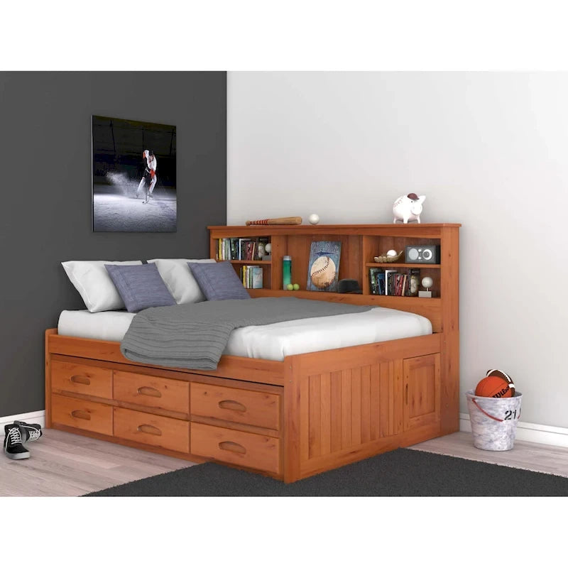 Lit de repos double en pin massif OS Home and Office Furniture avec six tiroirs, couleur miel chaud