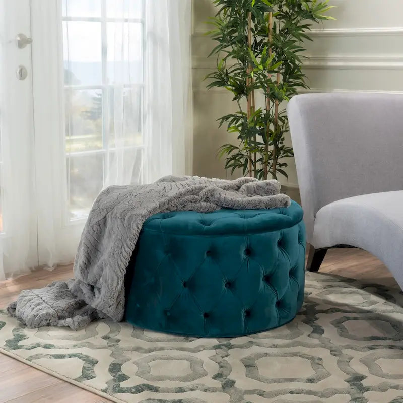 Pouf rond en velours touffeté Zelfa Modern Glam par Christopher Knight Home
