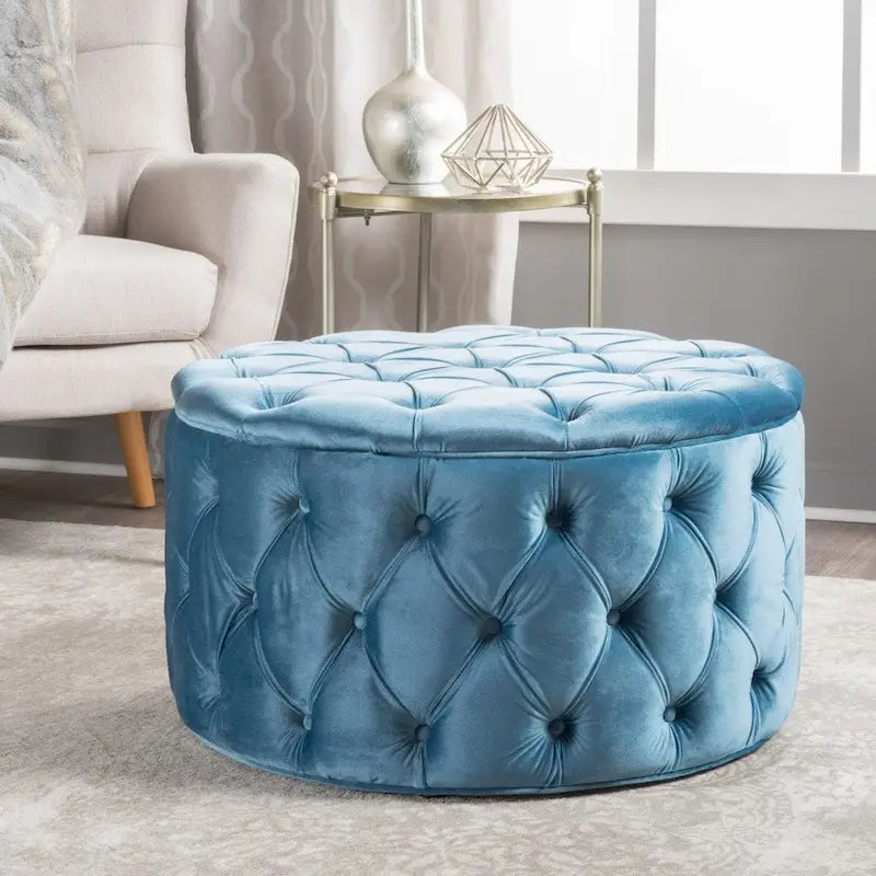 Pouf rond en velours touffeté Zelfa Modern Glam par Christopher Knight Home