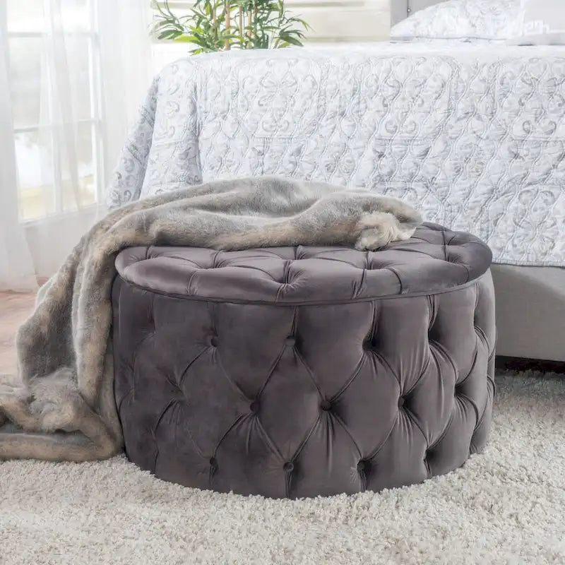 Pouf rond en velours touffeté Zelfa Modern Glam par Christopher Knight Home